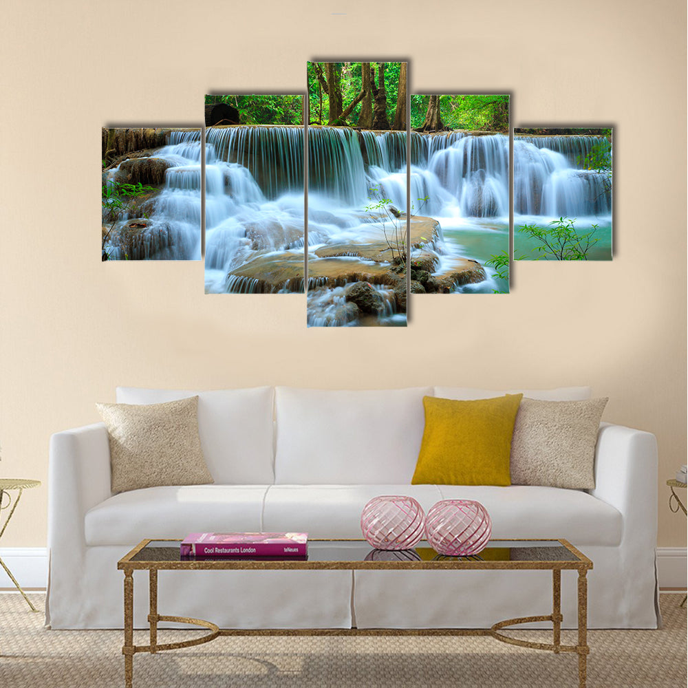 Deep forest Waterfall, Kanchanaburi, Thailand Multi panel canvas wall art