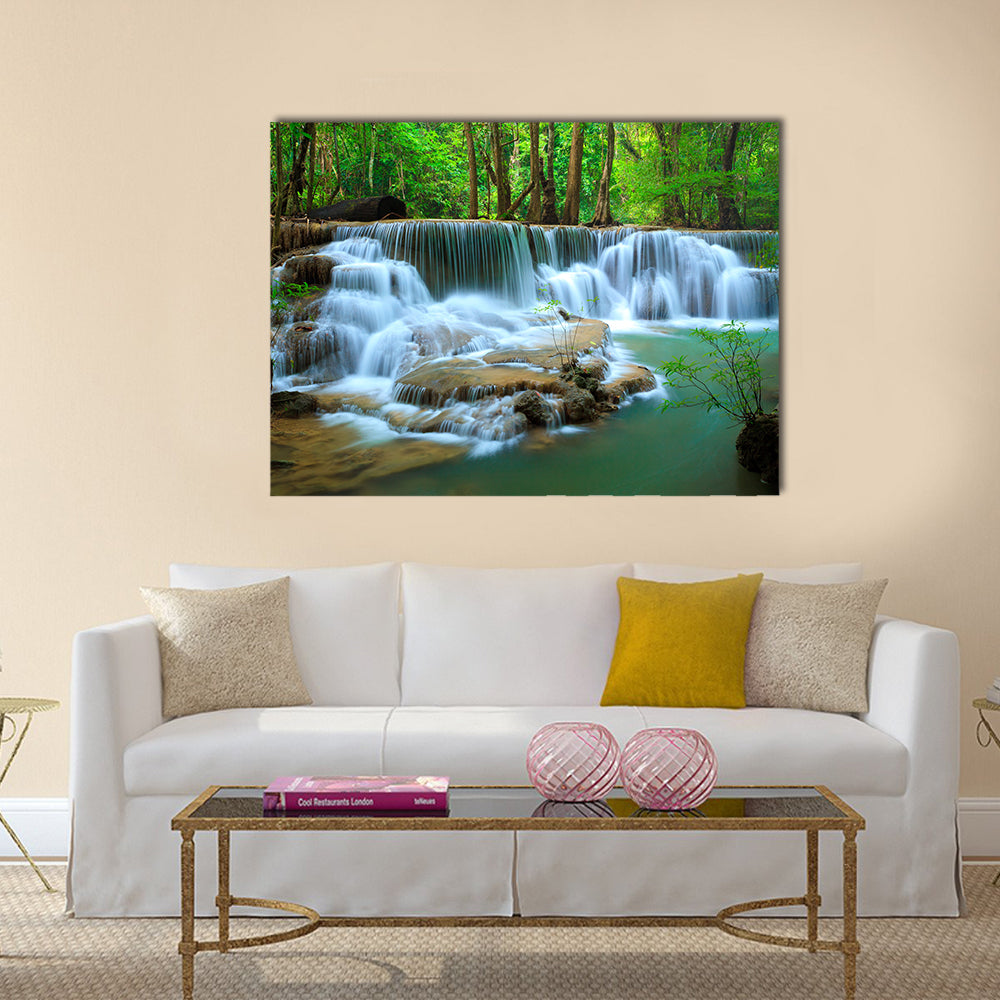 Deep forest Waterfall, Kanchanaburi, Thailand Multi Panel Canvas Wall Art