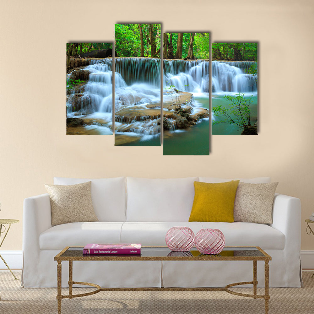 Deep forest Waterfall, Kanchanaburi, Thailand Multi Panel Canvas Wall Art