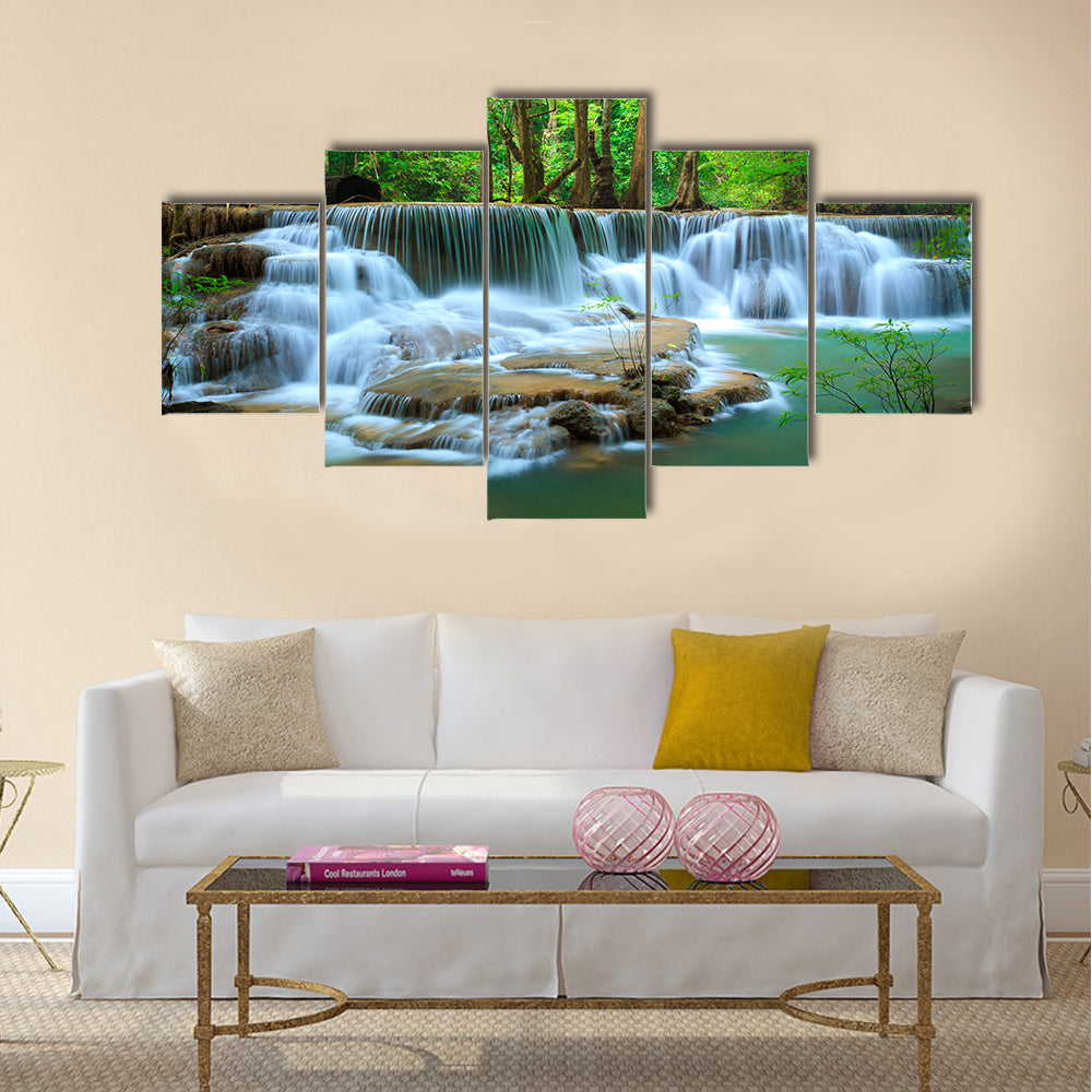 Deep forest Waterfall, Kanchanaburi, Thailand Multi Panel Canvas Wall Art