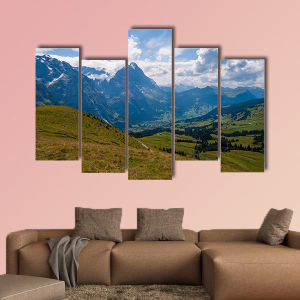 Beautiful Alpine landscape with peak of wetterhorn multi panel canvas wall art