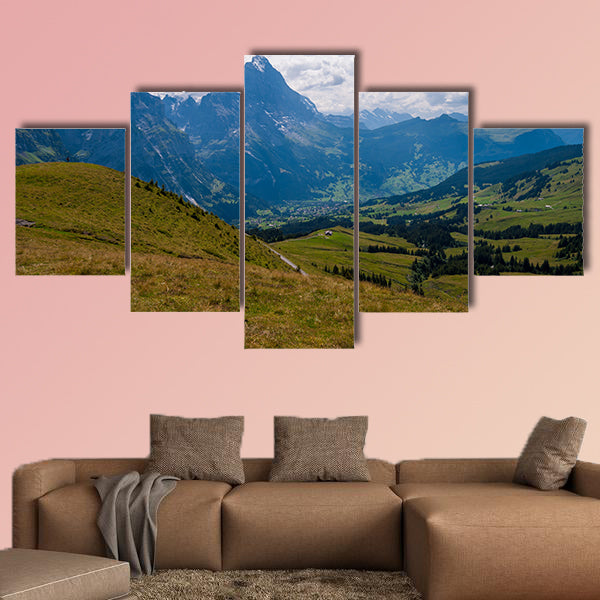 Beautiful Alpine landscape with peak of wetterhorn multi panel canvas wall art