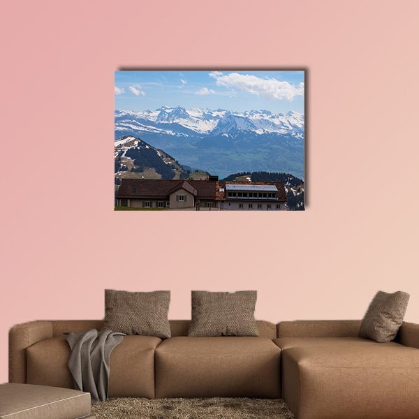 Top of Rigi Kulm Luzern Switzerland with Alps snow multi panel canvas wall art