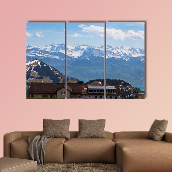 Top of Rigi Kulm Luzern Switzerland with Alps snow multi panel canvas wall art
