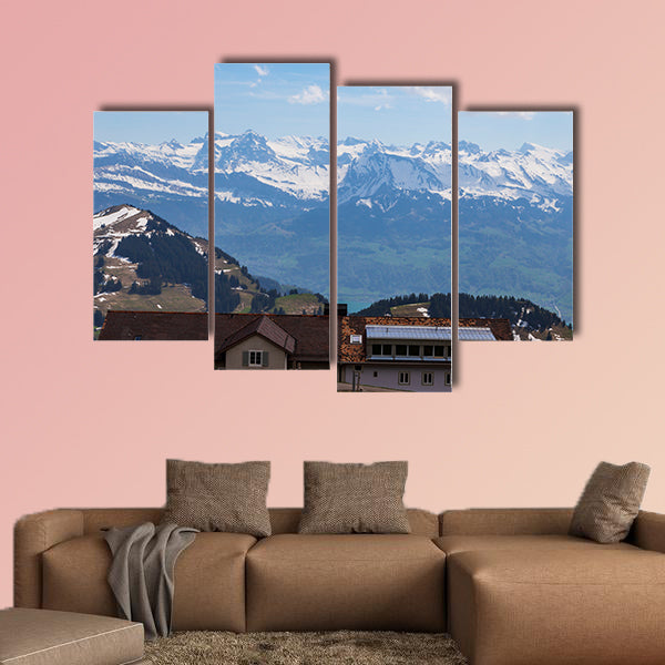 Top of Rigi Kulm Luzern Switzerland with Alps snow multi panel canvas wall art
