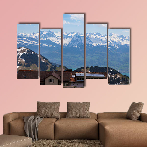 Top of Rigi Kulm Luzern Switzerland with Alps snow multi panel canvas wall art