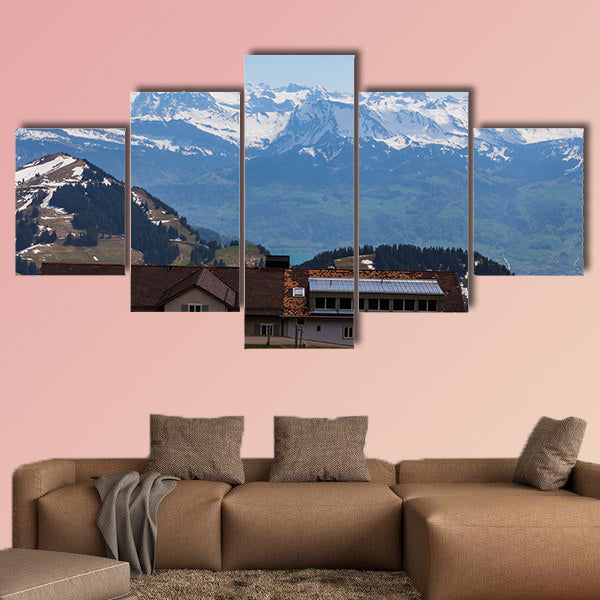 Top of Rigi Kulm Luzern Switzerland with Alps snow multi panel canvas wall art