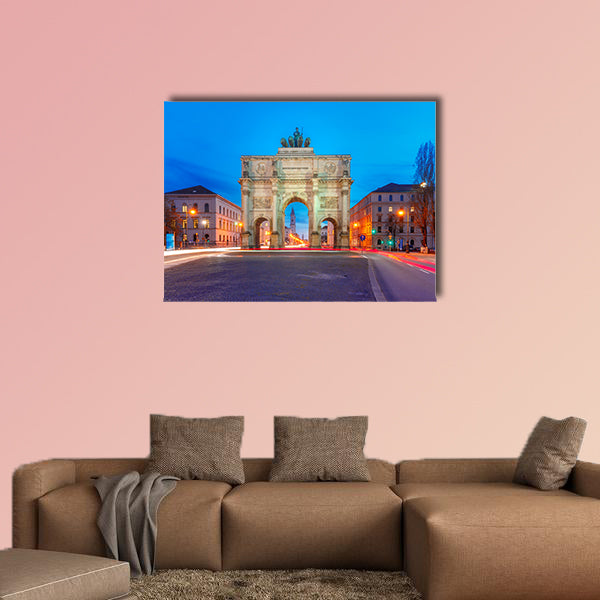 The Siegestor or Victory Gate, triumphal arch at night in Munich, wall art