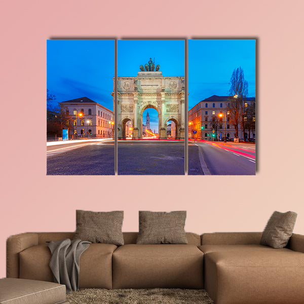The Siegestor or Victory Gate, triumphal arch at night in Munich, wall art