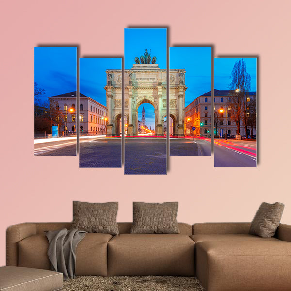 The Siegestor or Victory Gate, triumphal arch at night in Munich, wall art