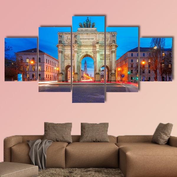 The Siegestor or Victory Gate, triumphal arch at night in Munich, wall art
