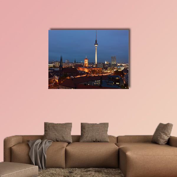 Berlin City at night with TV Tower and Red Town Hall on Alexanderplatz wall art