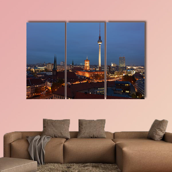 Berlin City at night with TV Tower and Red Town Hall on Alexanderplatz wall art