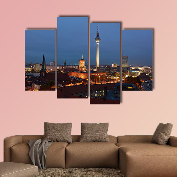 Berlin City at night with TV Tower and Red Town Hall on Alexanderplatz wall art