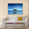 Two Beautiful Dolphins jumping on sea multi panel canvas wall art