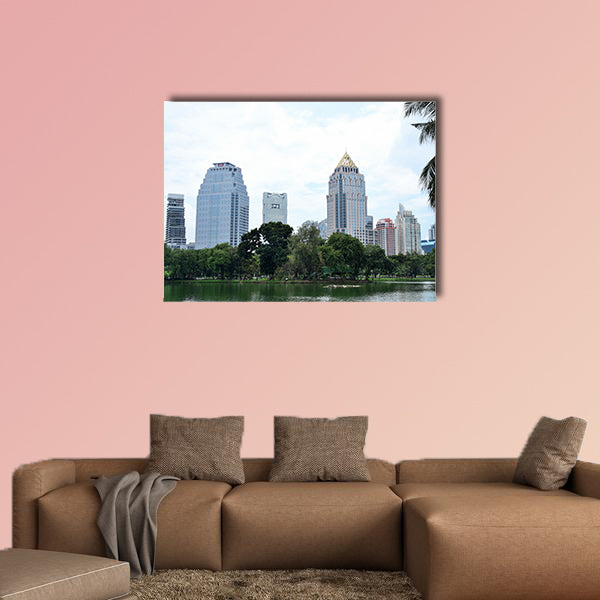 Visitors to downtown and high rise buildings in Bangkok multi panel canvas wall art