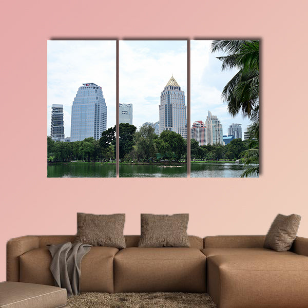 Visitors to downtown and high rise buildings in Bangkok multi panel canvas wall art