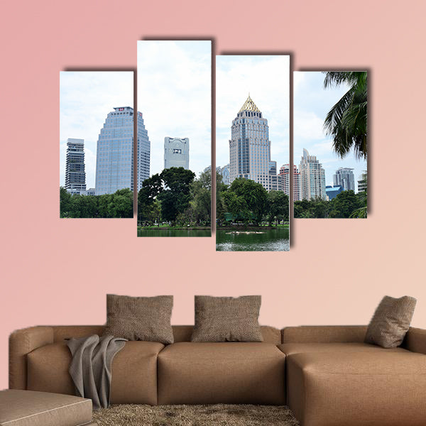Visitors to downtown and high rise buildings in Bangkok multi panel canvas wall art