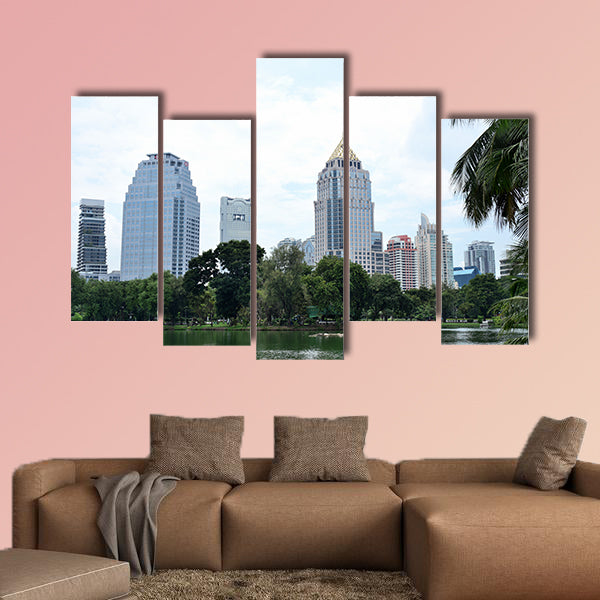 Visitors to downtown and high rise buildings in Bangkok multi panel canvas wall art