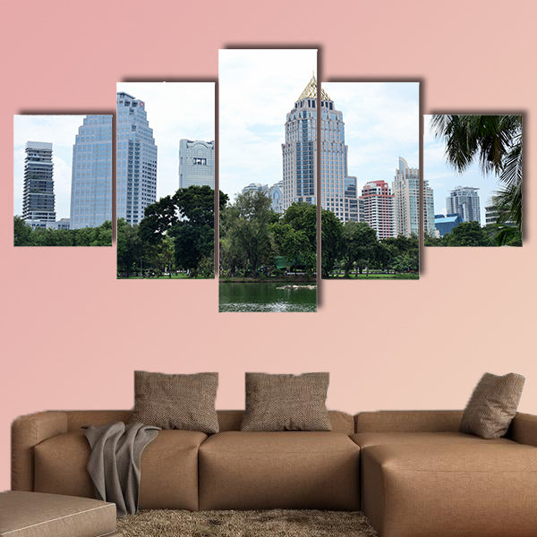 Visitors to downtown and high rise buildings in Bangkok multi panel canvas wall art