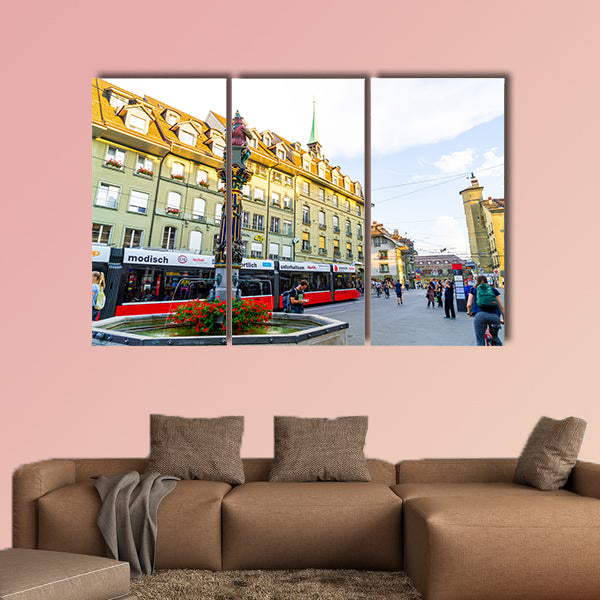 People on the shopping alley with the Zytglogge astronomical clock tower wall art