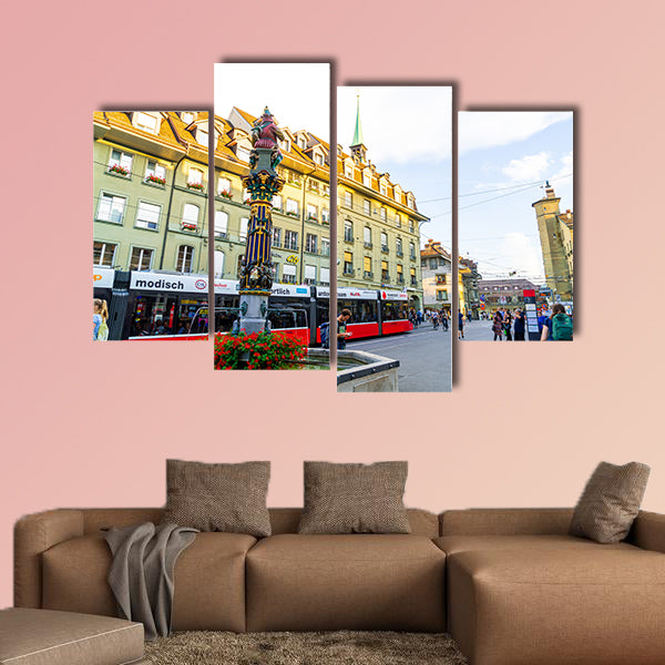 People on the shopping alley with the Zytglogge astronomical clock tower wall art