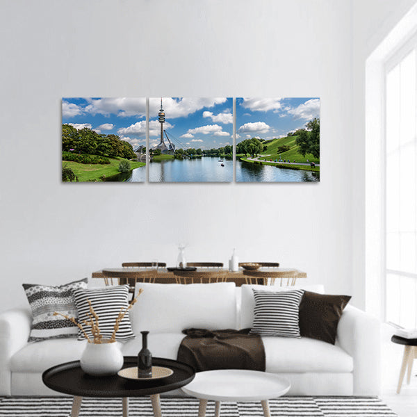 Beautiful lake view with greenery panoramic canvas wall art