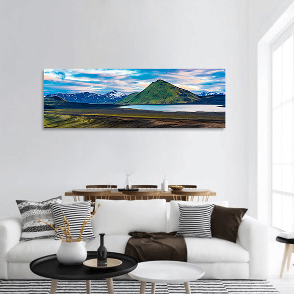Natural landscape at Blahylur crater lake and mountain panoramic canvas wall art