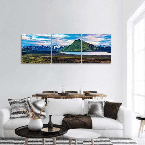 Natural landscape at Blahylur crater lake and mountain panoramic canvas wall art