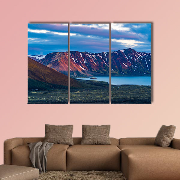 Landscape of the beautiful mountain at Lake Frostastadavatn multi panel canvas wall art