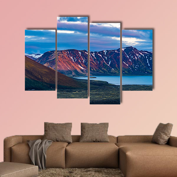 Landscape of the beautiful mountain at Lake Frostastadavatn multi panel canvas wall art