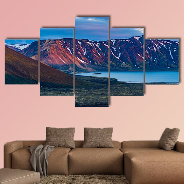 Landscape of the beautiful mountain at Lake Frostastadavatn multi panel canvas wall art