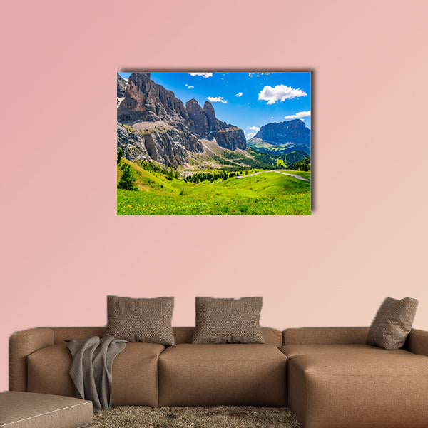 Landscape of the Dolomites at the Gardena pass with the flowers wall art
