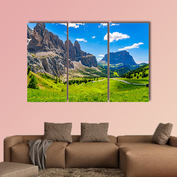Landscape of the Dolomites at the Gardena pass with the flowers wall art