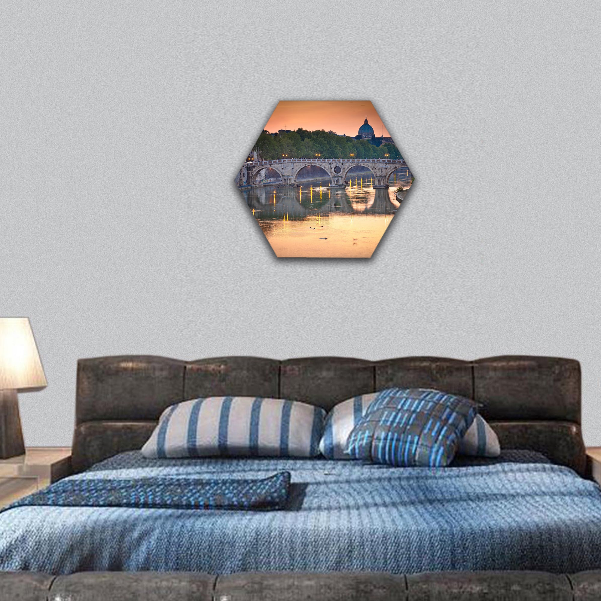 View of st. peter's basilica and the river tiber at Italy hexagonal canvas wall art
