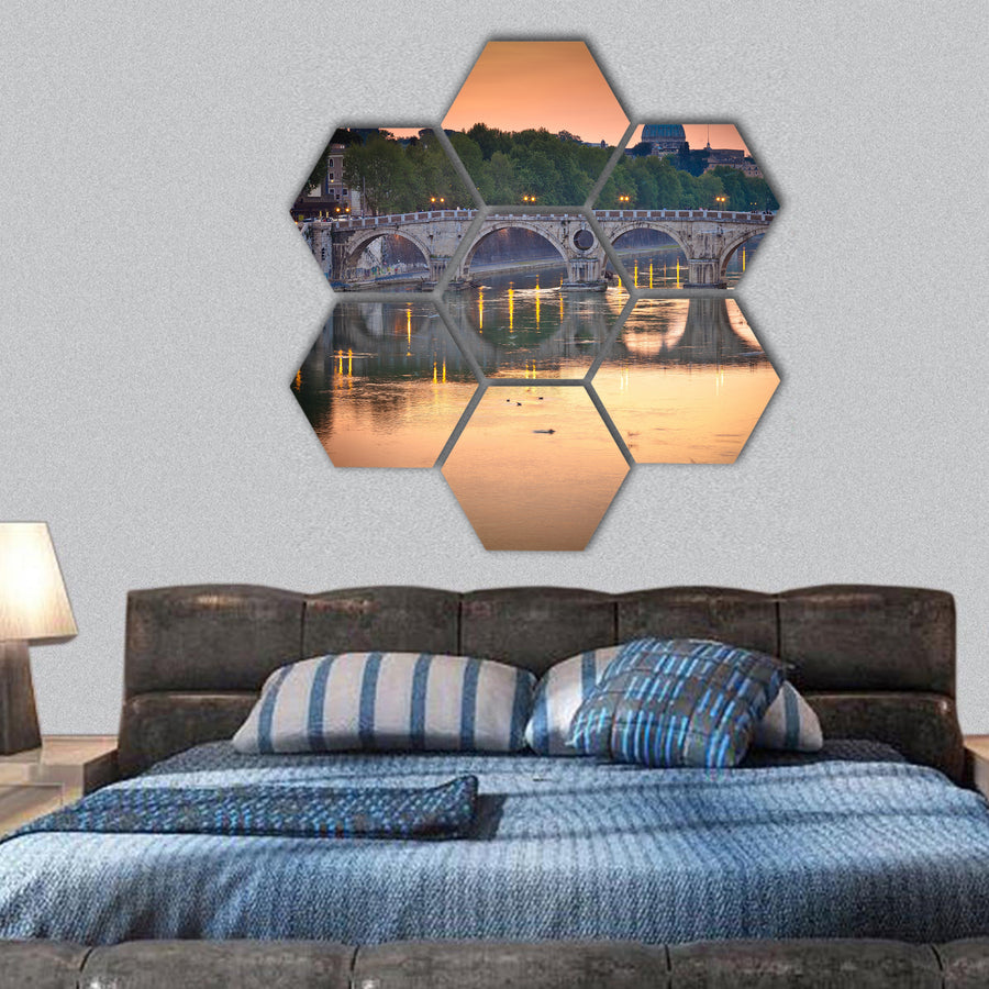 View of st. peter's basilica and the river tiber at Italy hexagonal canvas wall art