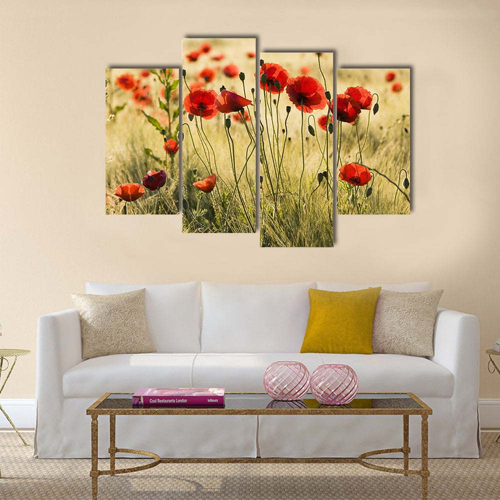 Poppy flower field Multi Panel Canvas Wall Art