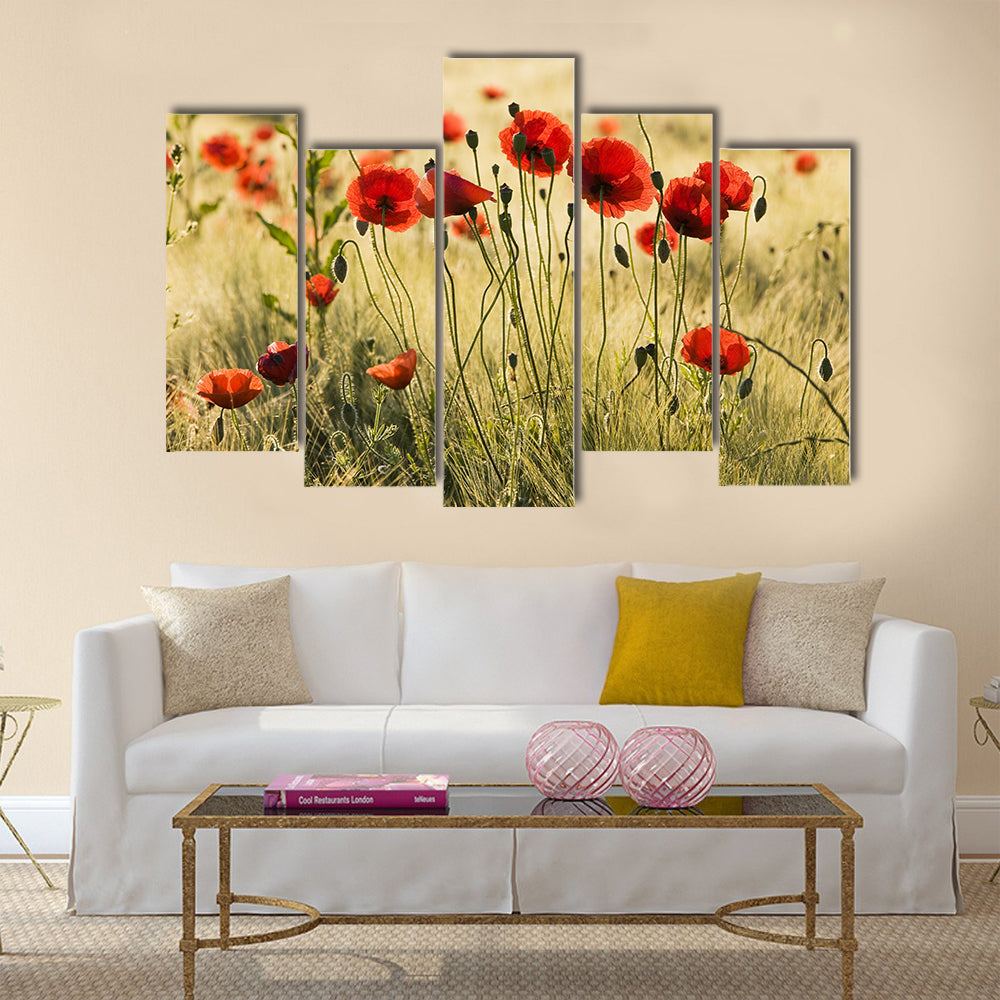 Poppy flower field Multi Panel Canvas Wall Art