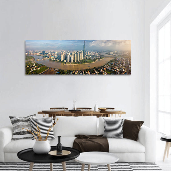 Cityscape on Saigon river in Ho Chi Minh City at Vietnam Panoramic canvas Wall Art