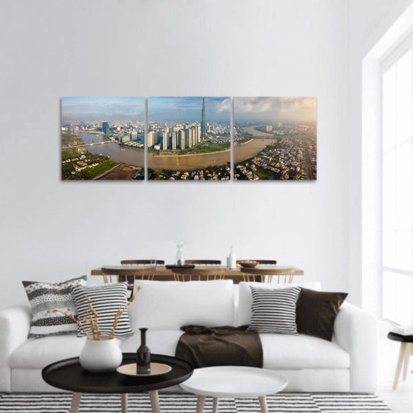 Cityscape on Saigon river in Ho Chi Minh City at Vietnam Panoramic canvas Wall Art
