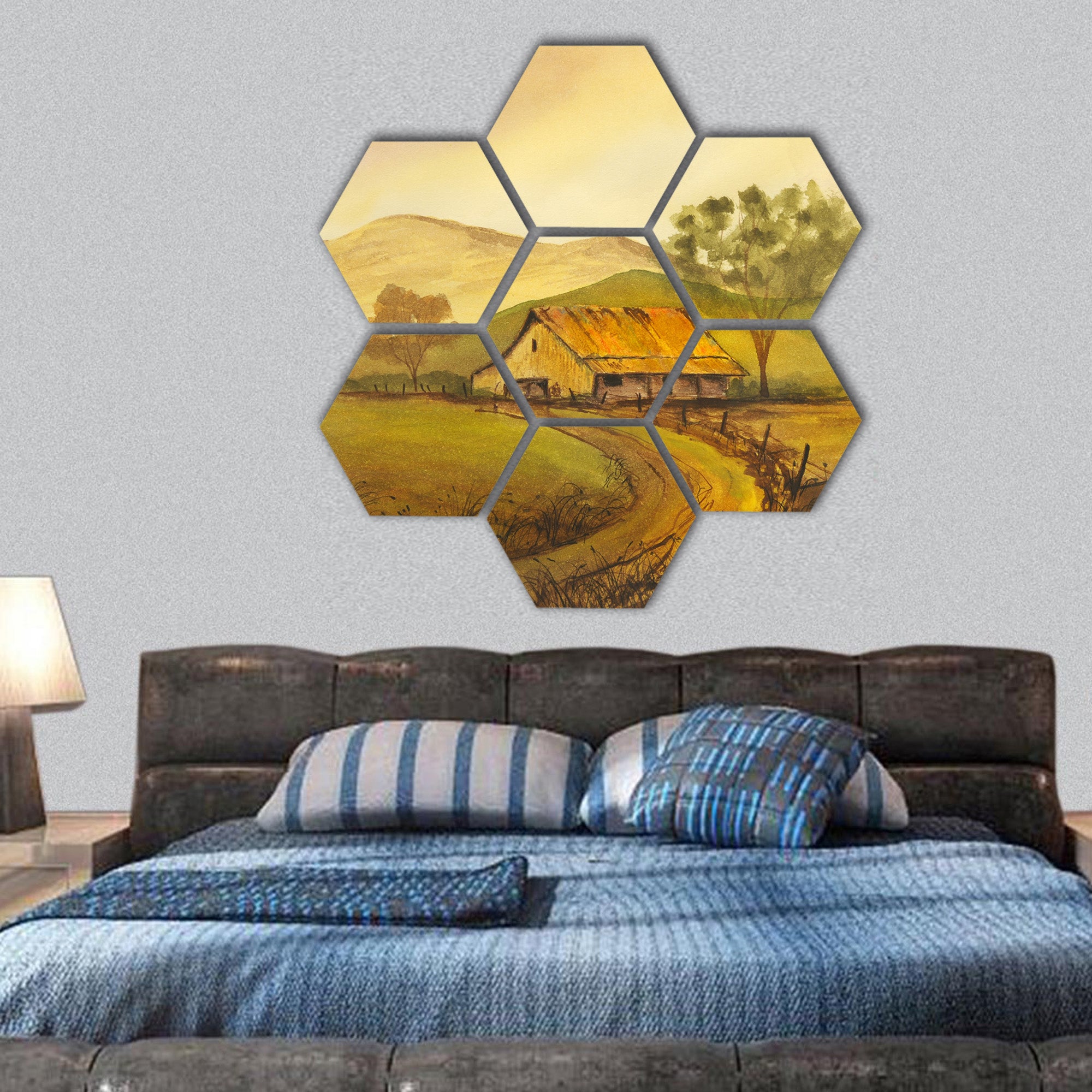 Original Watercolor Painting on Paper hexagonal canvas wall art