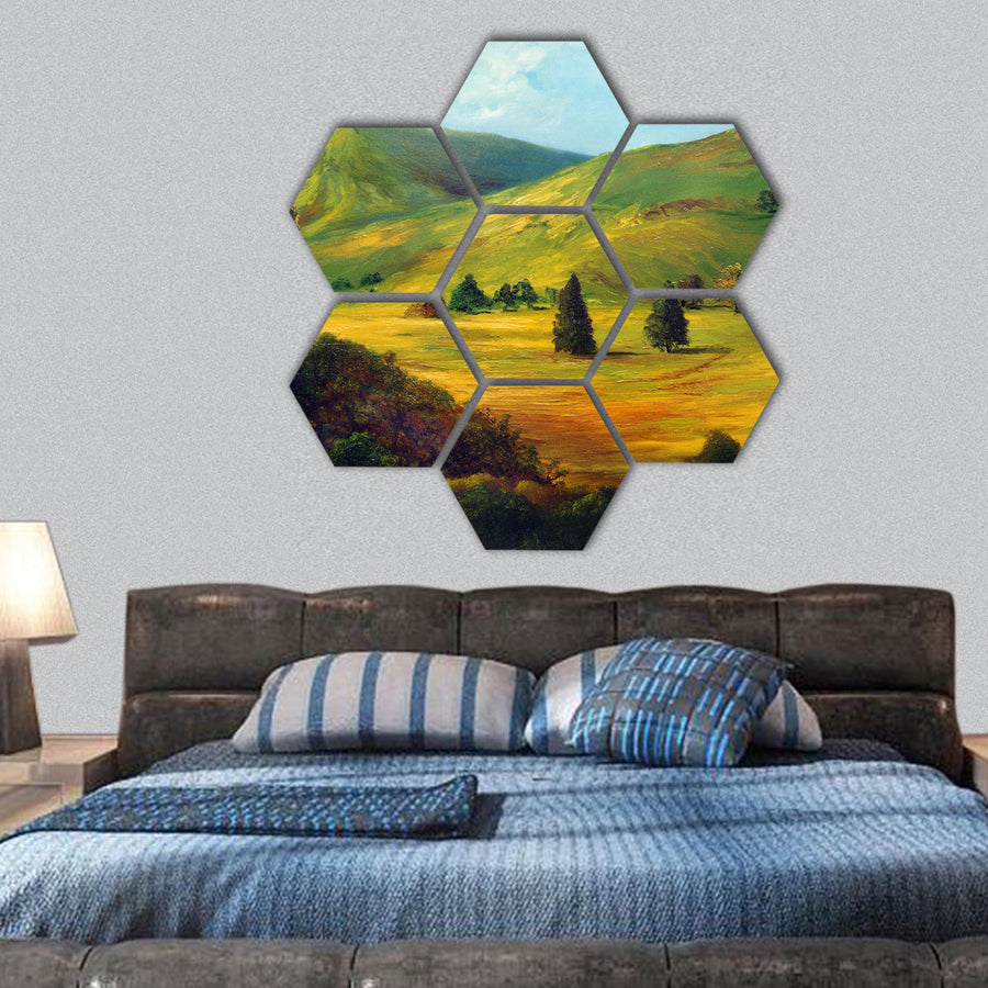 Beautiful Image of an original oil painting hexagonal canvas wall art