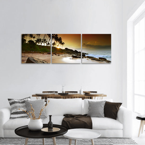 Sunrise under the coconut plams on Sri Lanka beach Panoramic Canvas Wall Art