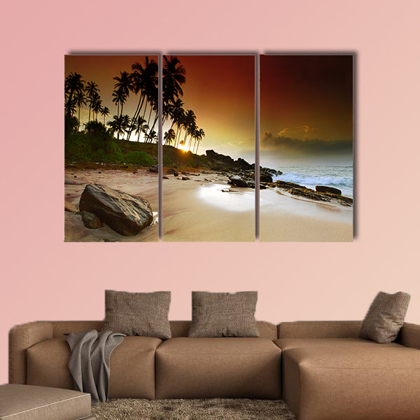 Extremely beautiful vivid sunrise under the coconut multi panel canvas wall art