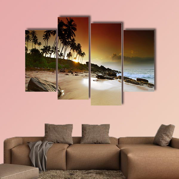 Extremely beautiful vivid sunrise under the coconut multi panel canvas wall art