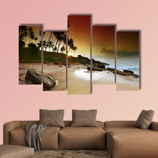 Extremely beautiful vivid sunrise under the coconut multi panel canvas wall art