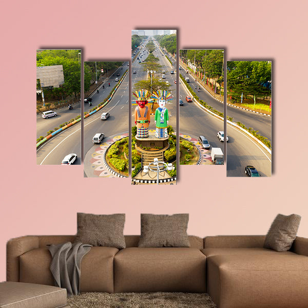 Aerial view of Ondel-Ondel Monument in Central Jakarta, canvas wall art