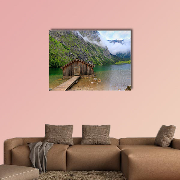 Boat house at Obersee Lake, Bavaria, Germany multi panel canvas wall art