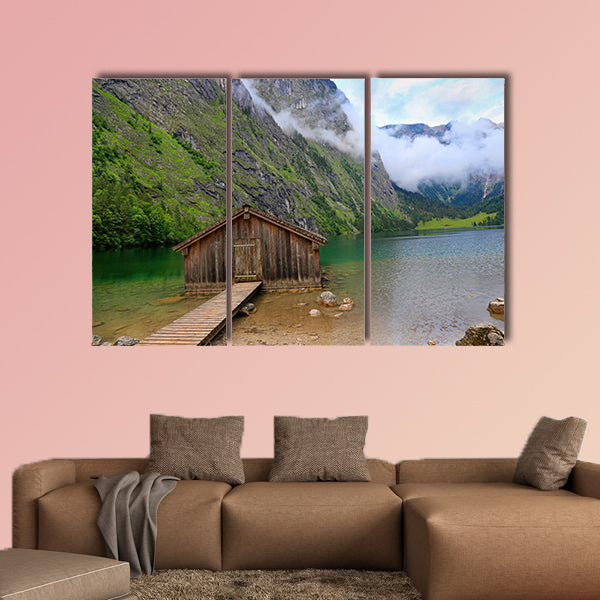Boat house at Obersee Lake, Bavaria, Germany multi panel canvas wall art