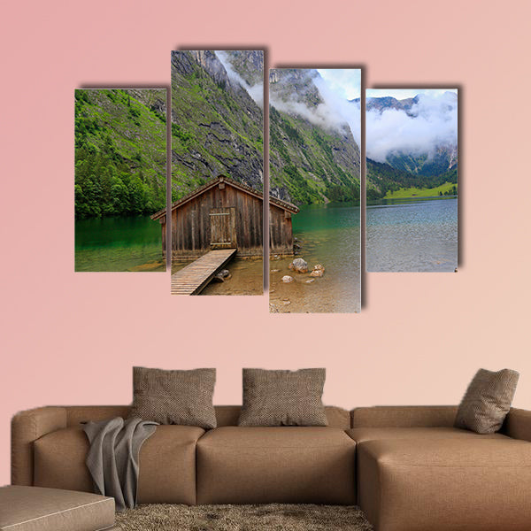 Boat house at Obersee Lake, Bavaria, Germany multi panel canvas wall art